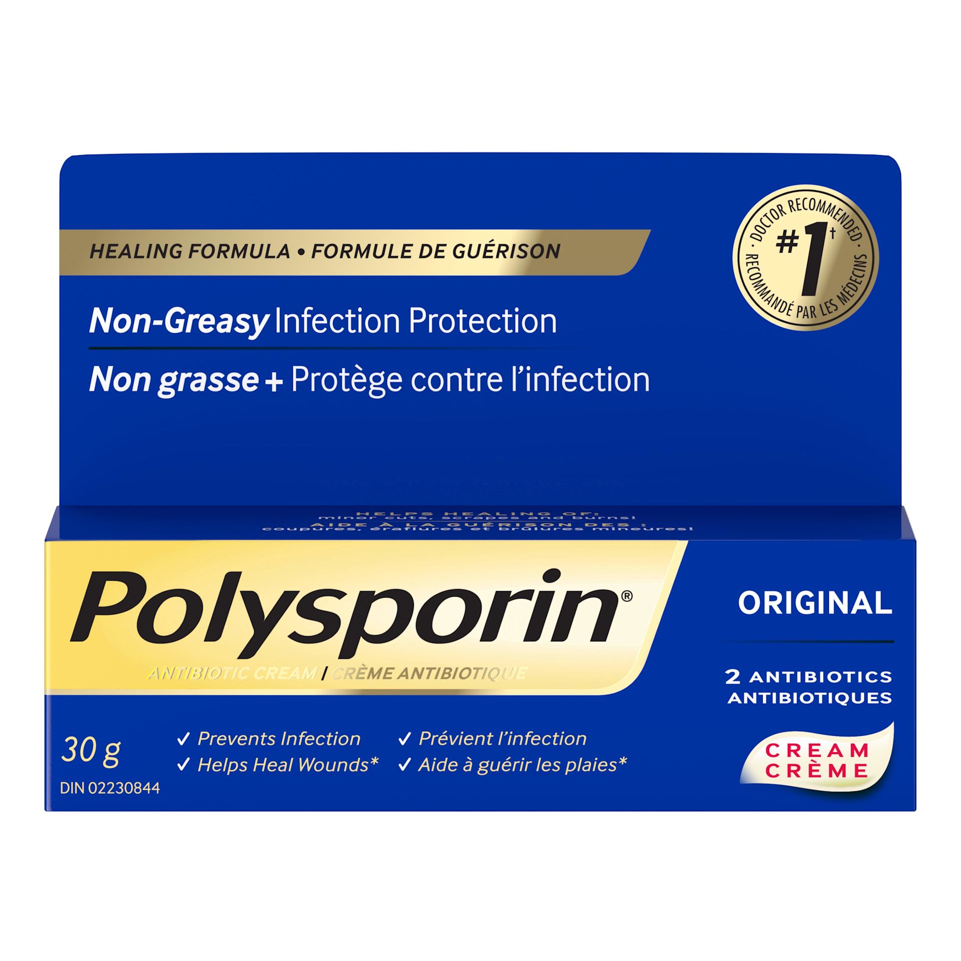 Crème antibiotique POLYSPORIN® Original, formule GUÉRIT-VITE®, non grasse, protège contre l’infection, 30 g