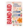 Boîte de pansements adhésifs de marque BAND-AID® en tissu flexible à motifs de fleurs sauvages, 30 pansements assortis, et 3 pansements présentés à côté de la boîte