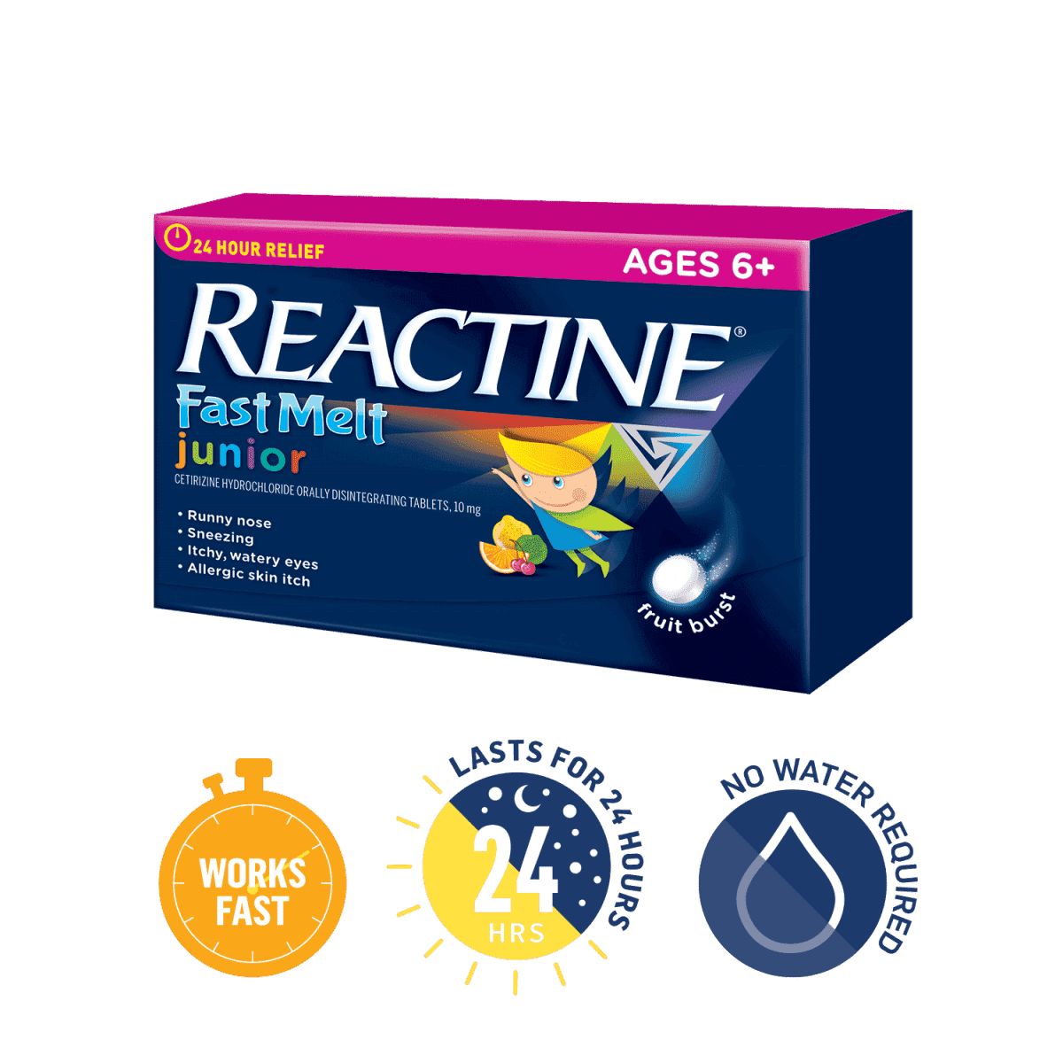 Reactine Extra Strength Rapid Dissolve dissolves in seconds, lasts 24 hours