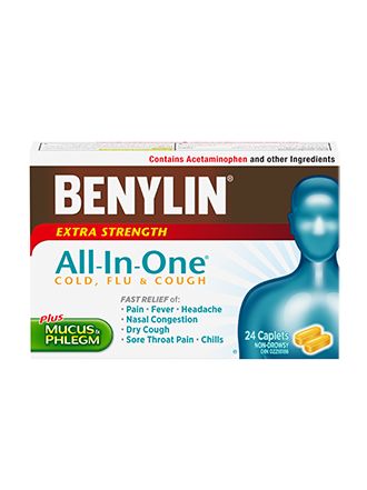 Benylin Tout-en-un Extra-puissant Rhume, toux et grippe, 24 caplets