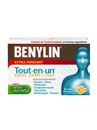 Benylin Tout-en-un Extra-puissant Rhume, toux et grippe, 24 caplets
