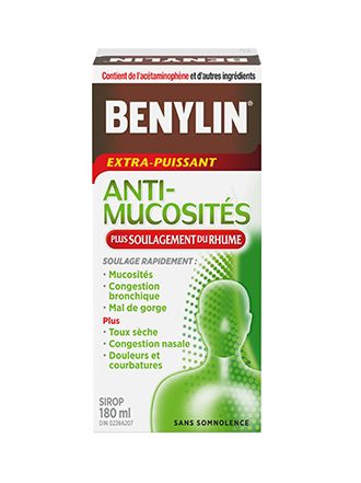 Benylin Extra-puissant Anti-mucosités Plus Soulagement du rhume, sirop, 180 ml