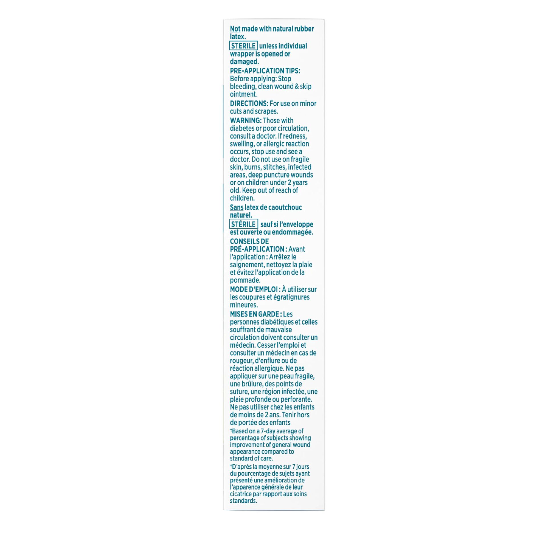 Side shot of BAND-AID® Hydro Seal Ultra Thin Large showing pre-application tips, directions and safety warnings