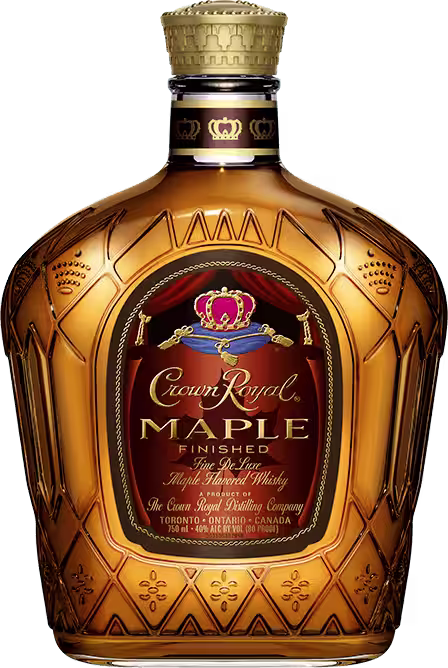 a close up of a bottle of canadian maple whisky