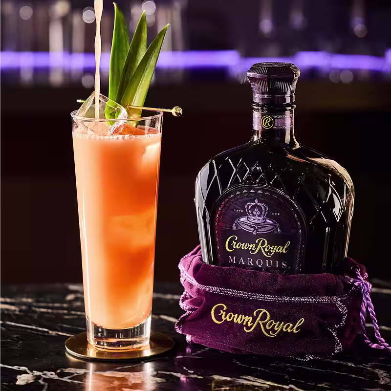 Crown Royal Marquis bottle with Marquis Escape cocktail.