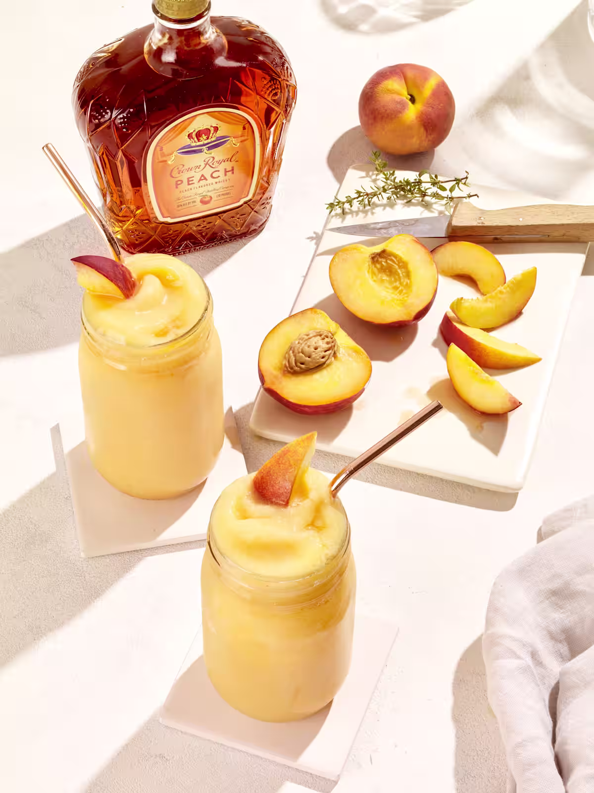 Summertime has us feeling fine. Keep your cool with a Peach Lemonade Slushy.