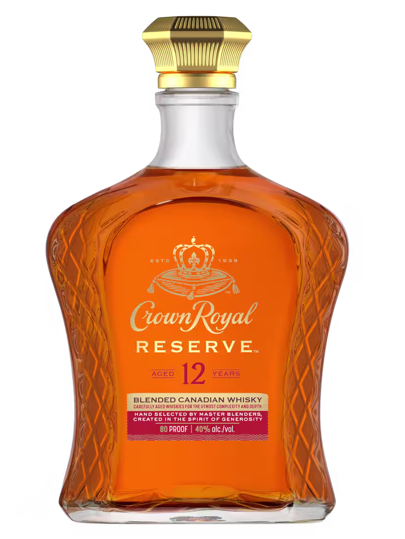a close up of a bottle of crown royal 12 year old whisky