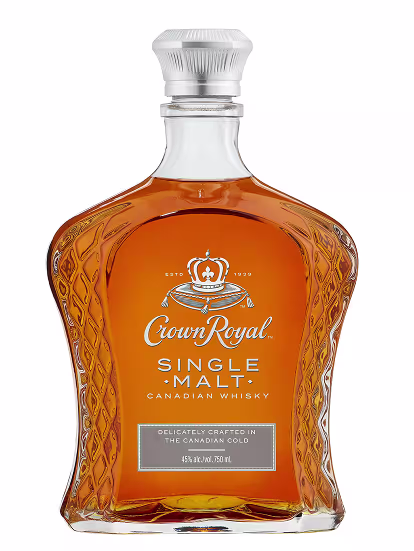 A bottle of Crown Royal Single Malt on a white background