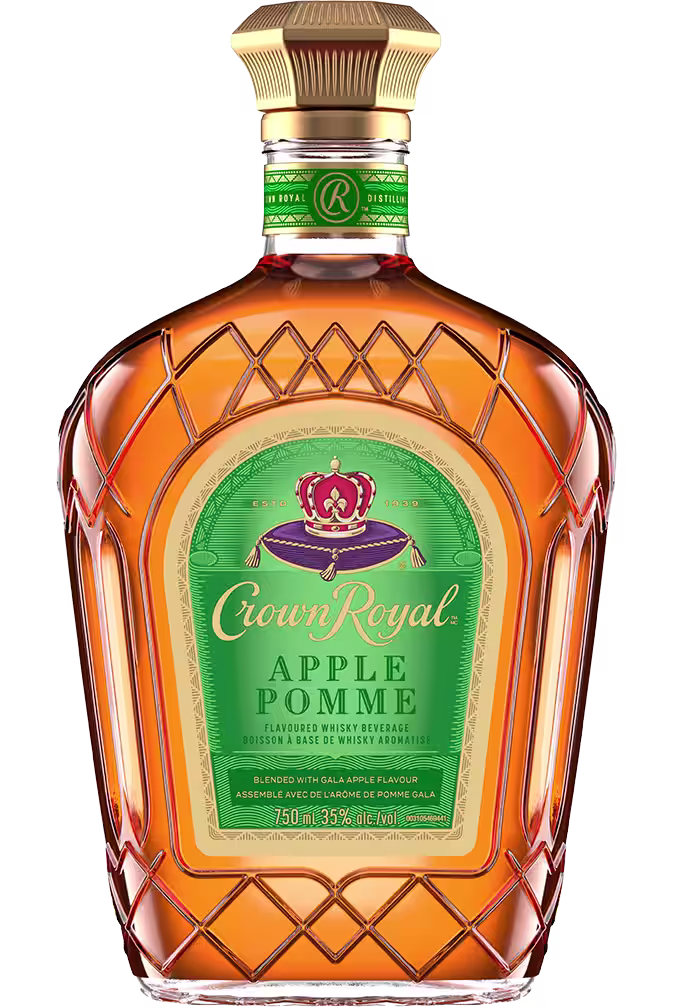 a close up of a bottle of crown royal apple whisky