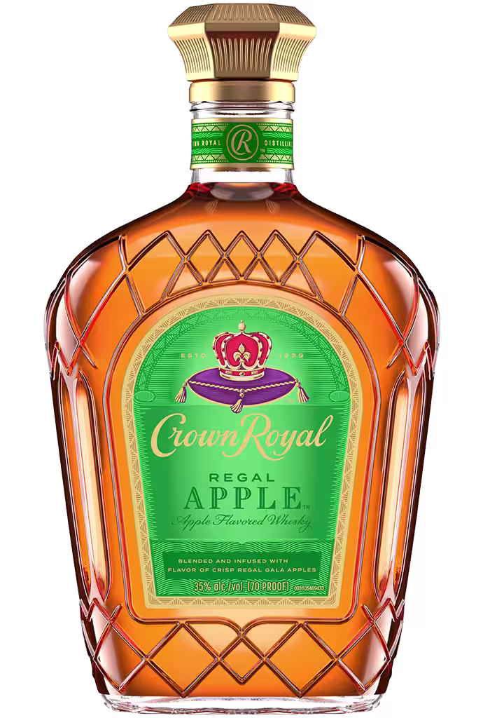 a close up of a bottle of crown royal apple whisky