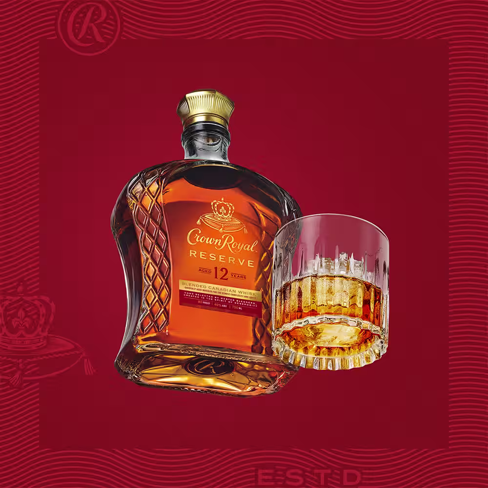 A bottle of Crown Royal Single Malt on a rock formation