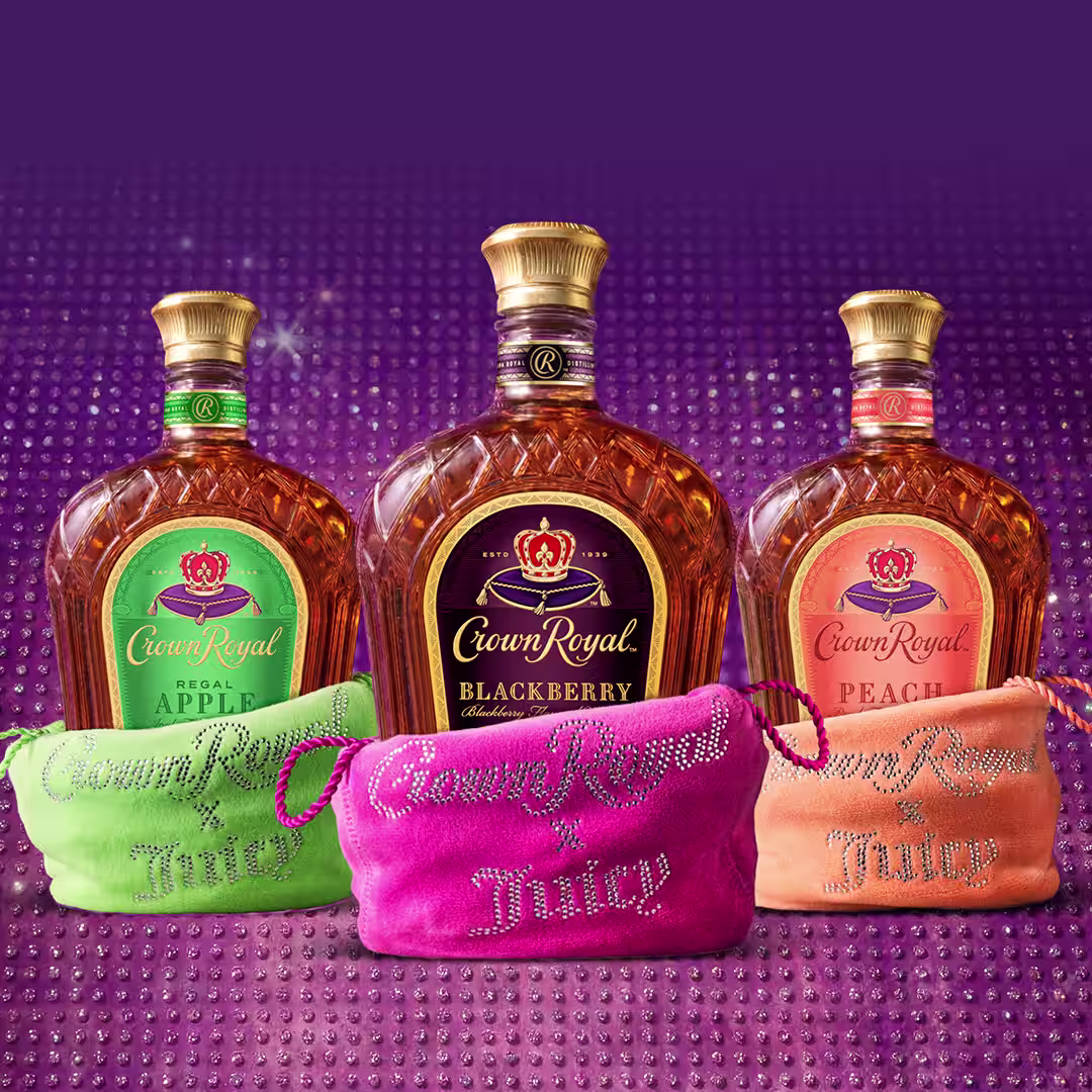 Crown Royal Apple, Blackberry and Peach bottles with Juicy Couture limited edition bags.