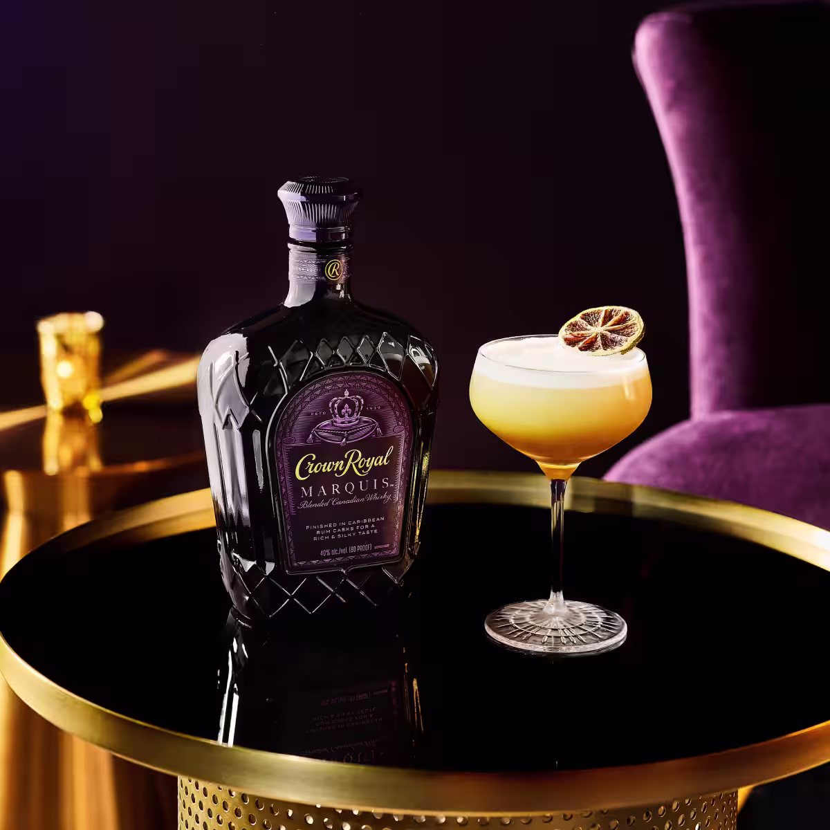 Crown Royal Marquis bottle with Marquis Daquiri cocktail.