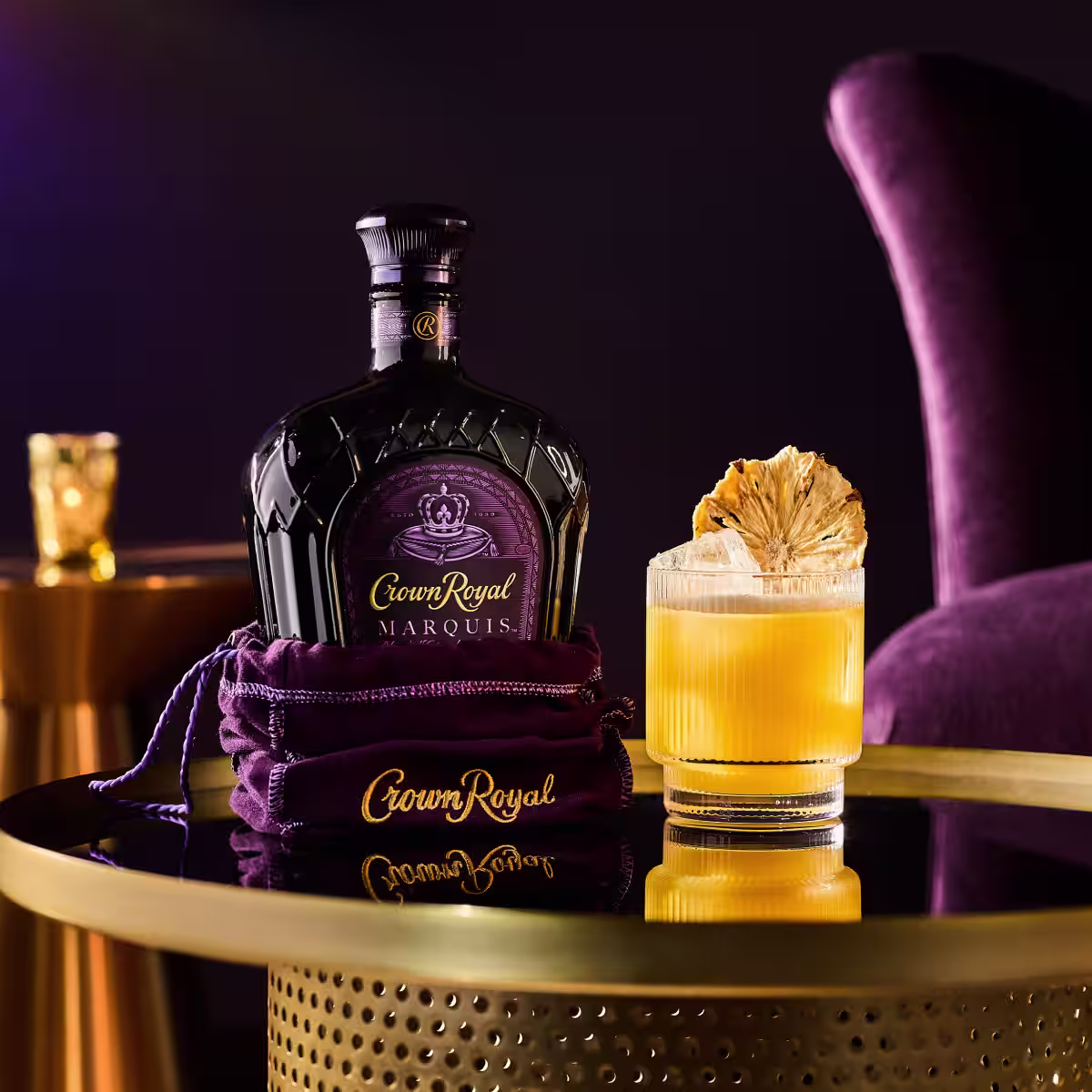 Crown Royal Marquis bottle with Marquis Moment cocktail.