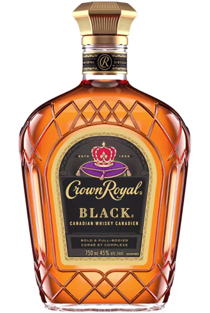 a close up of a bottle of crown royal black