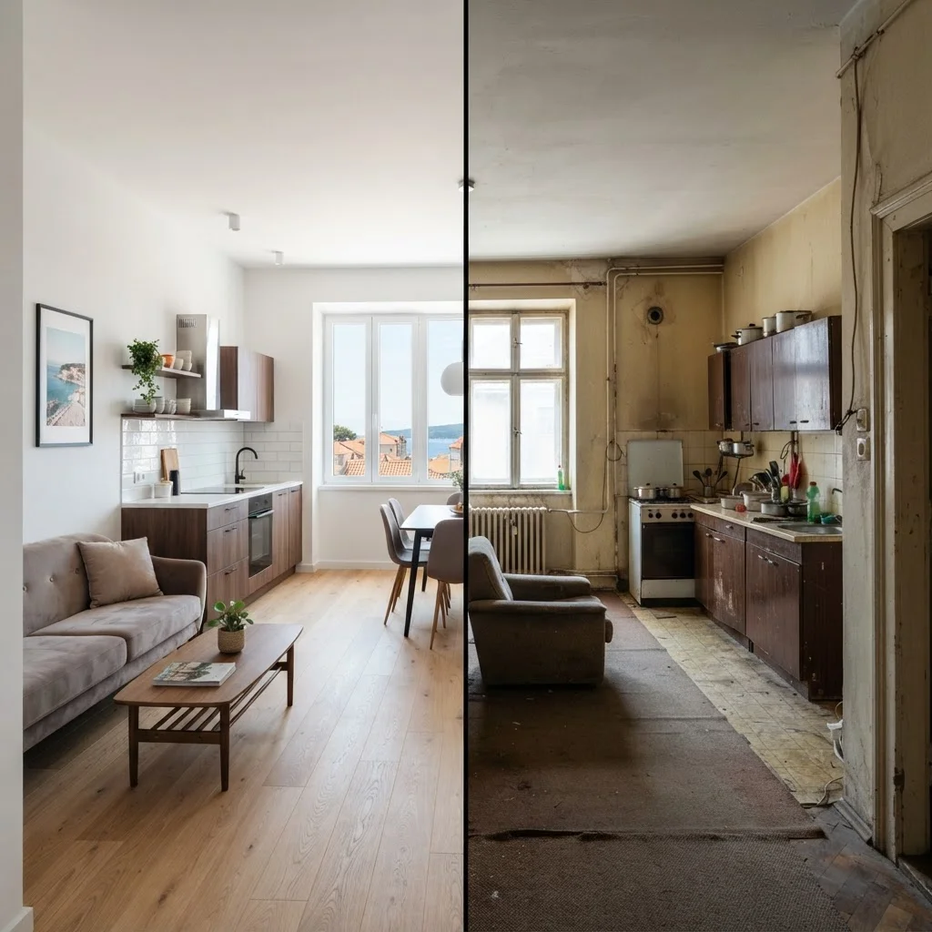 Usporedba renoviranog stana i stana kojem je potrebna adaptacija