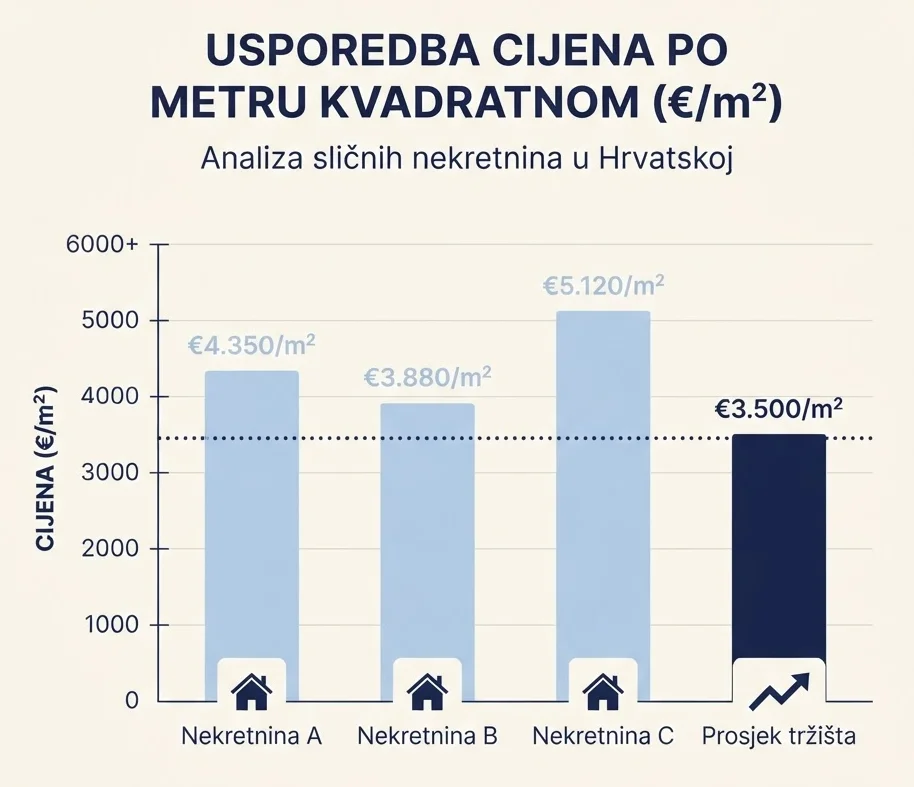 Usporedba cijena po m² nekoliko sličnih nekretnina