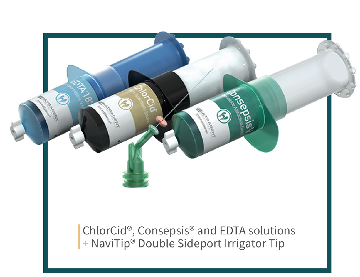 ChlorCid, Consepsis and EDTA solutions + NaviTip Double Sideport Irrigator Tip