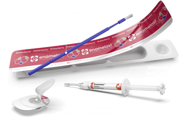 Enamelast Flouride Varnish unit dose and syringe display