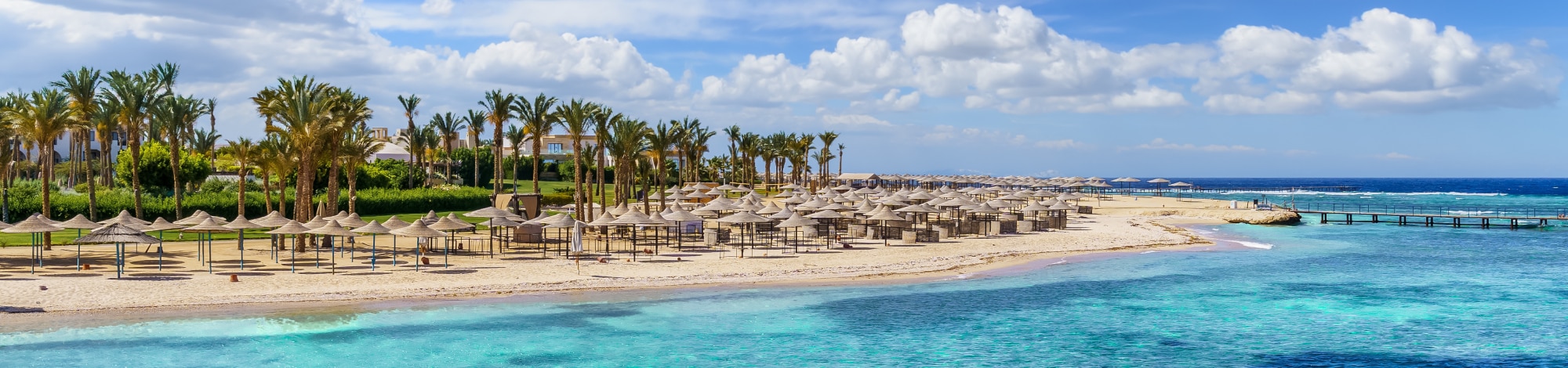 Palmen und Meer am Strand von Hurghada in Ägypten