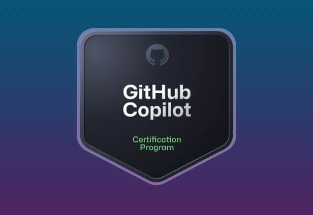 Shield with the text GitHub Copilot Certification Program in front of a blue and purple gradient