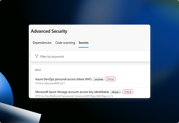 Azure DevOps showing advanced security alerts