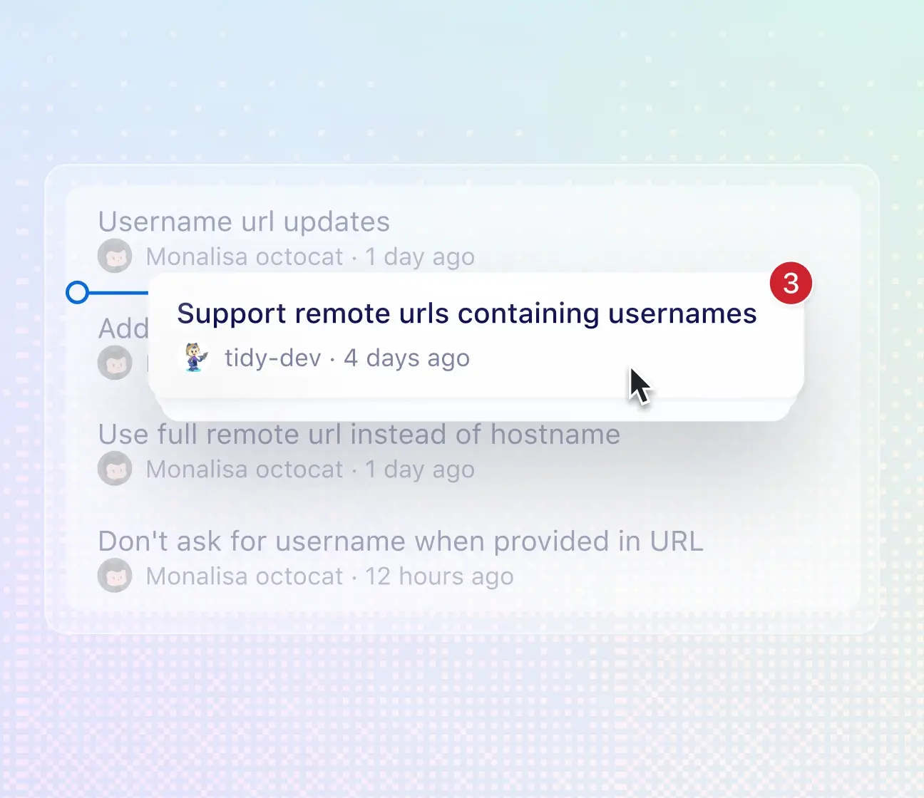 Cursor dragging a commit to move it within the branch timeline