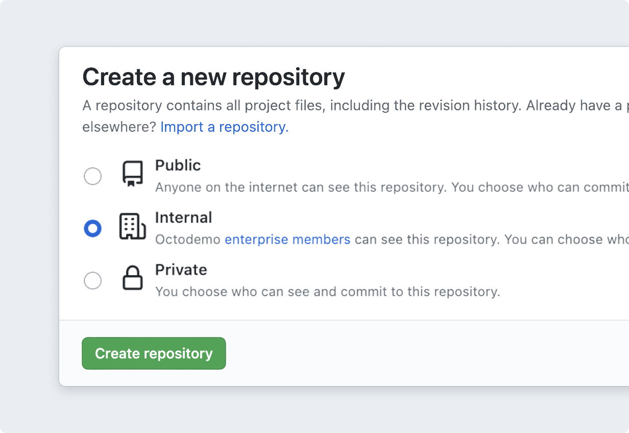 Repository settings set to grant security access to internal contributors.