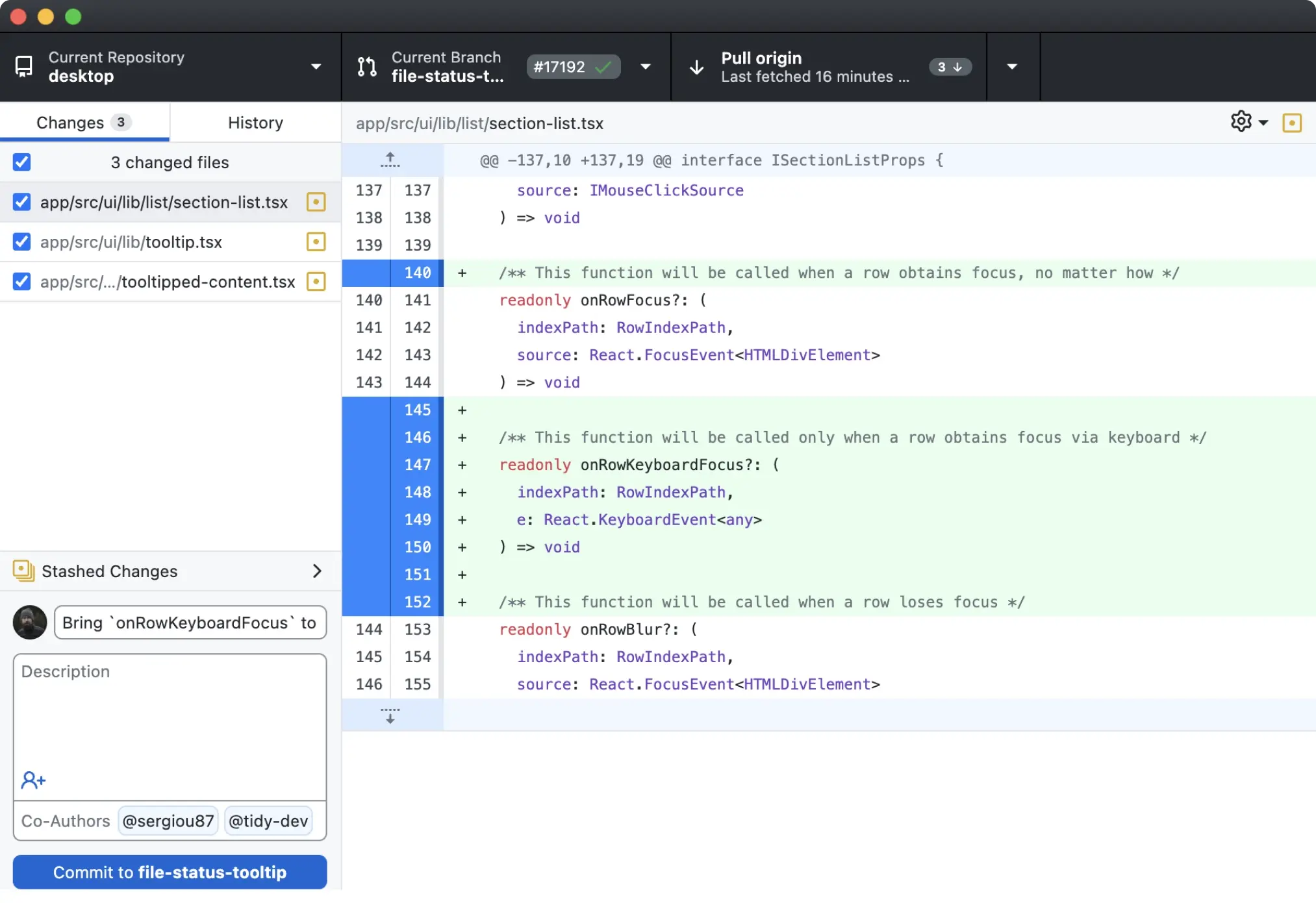Screenshot of the GitHub Desktop app