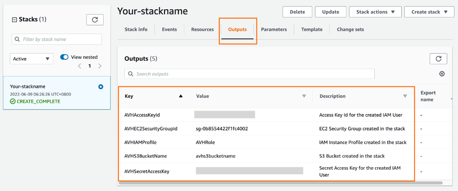 Figure 8 Example of CloudFormation Service Output