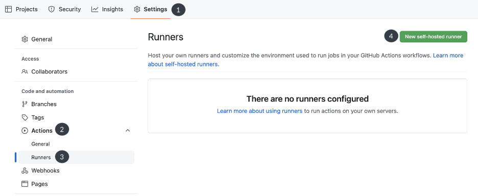 Figure 1 GitHub Actions Runners setup page