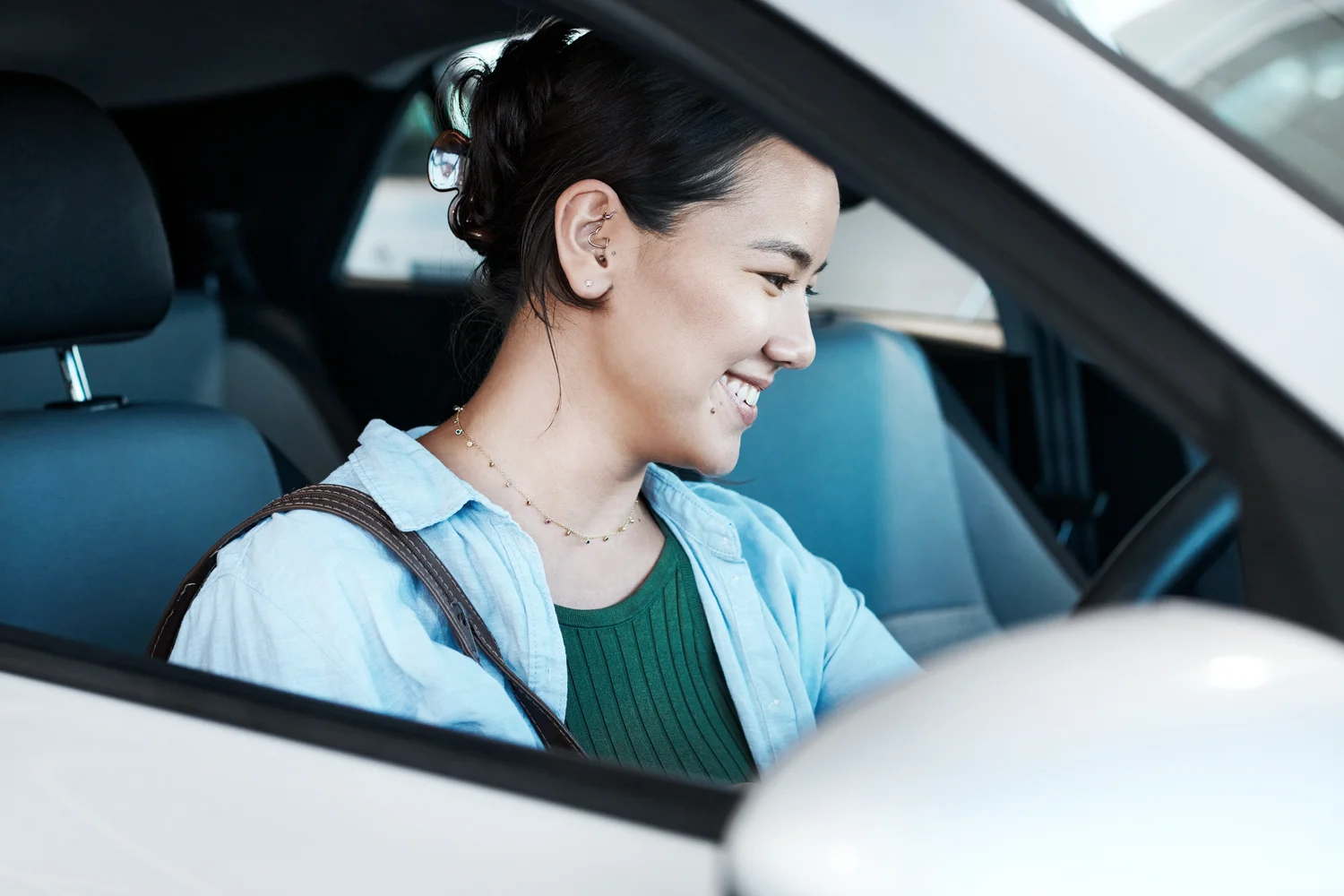 A woman in a car