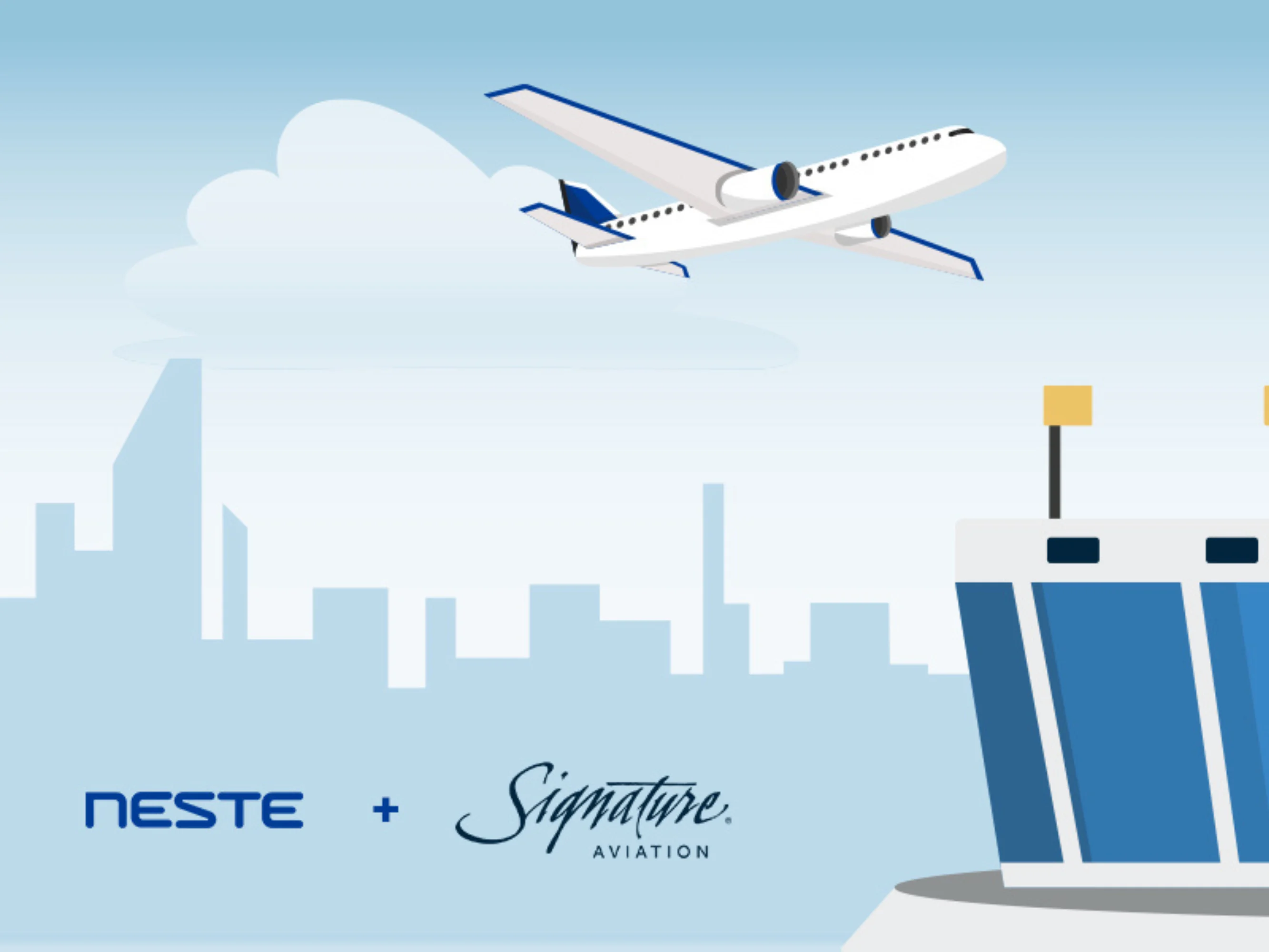 Illustration of Neste and Signature Aviation&#039;s collaboration for the Super Bowl