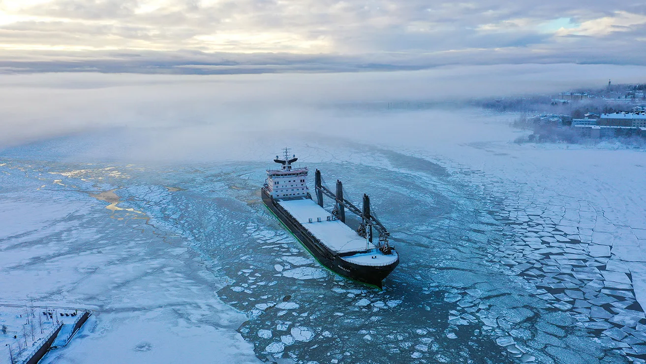 Image of vessel in frozen sea