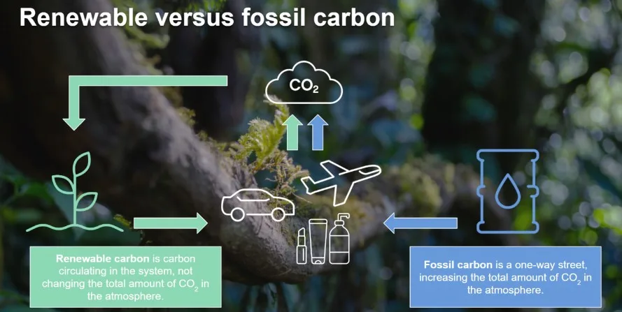 Renewable versus fossil carbon graph