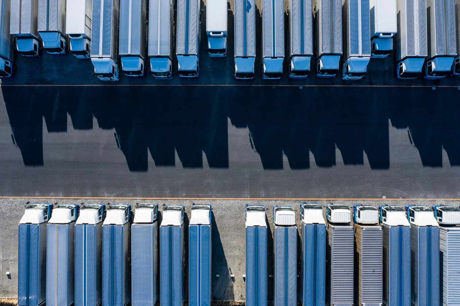 Aerial view on many trucks