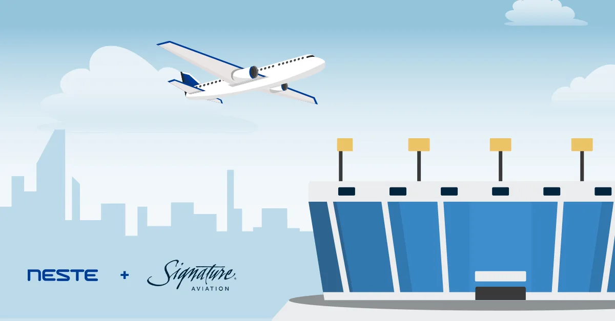 Illustration of Neste and Signature Aviation&#039;s collaboration for the Super Bowl