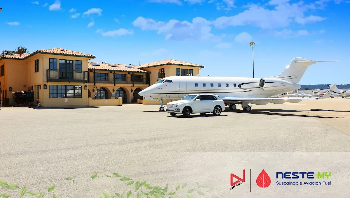 Airplane and car parked in front of a home. 
