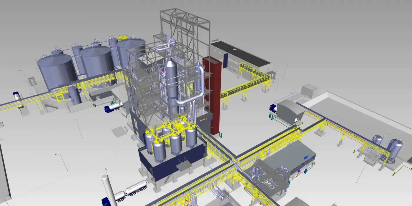 Building information modeling image of the plans of a refinery