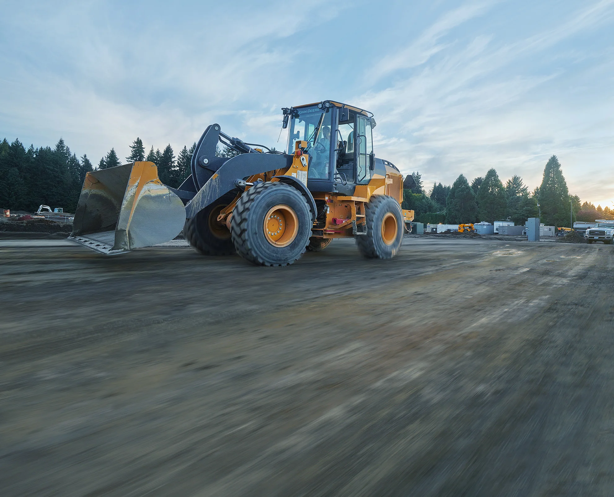 Yellow excavator driving