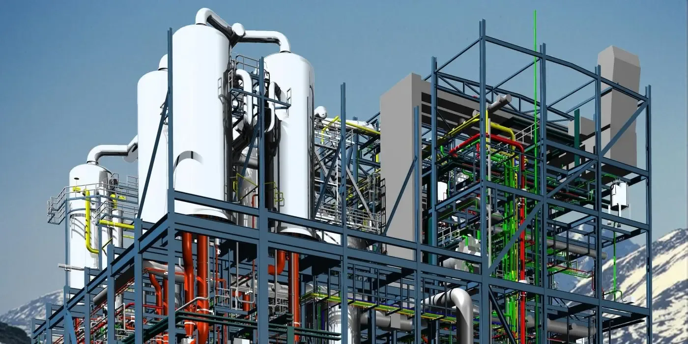 An image of a BIM model of a refinery