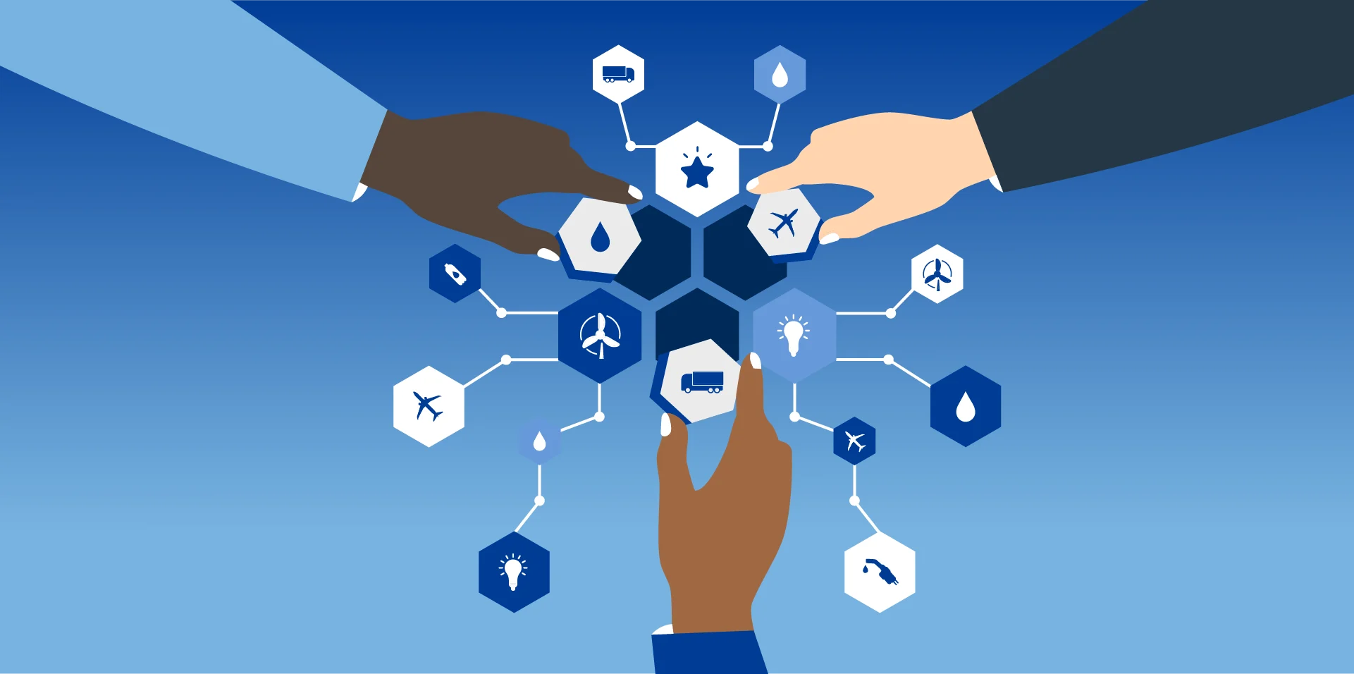 Hands joining together for cooperation and innovation