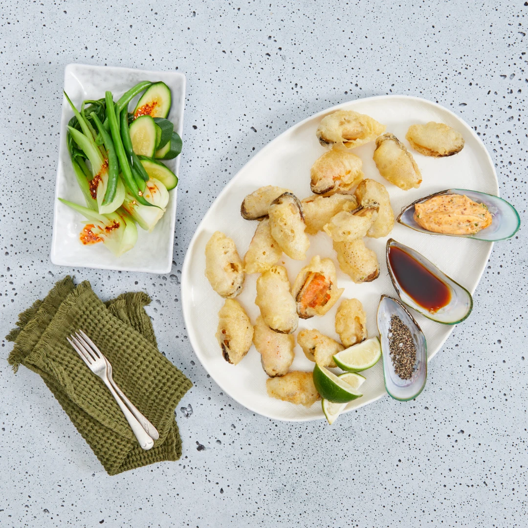 Ideal for a fun weeknight meal or dinner party, these light and golden tempura mussels are easy to prepare and even easier to cook! Paired with spicy greens and a flavoursome herby chilli mayo using creamy kewpie mayo, fresh herbs and zingy chilli oil, this dish will be an absolute crowd pleaser.