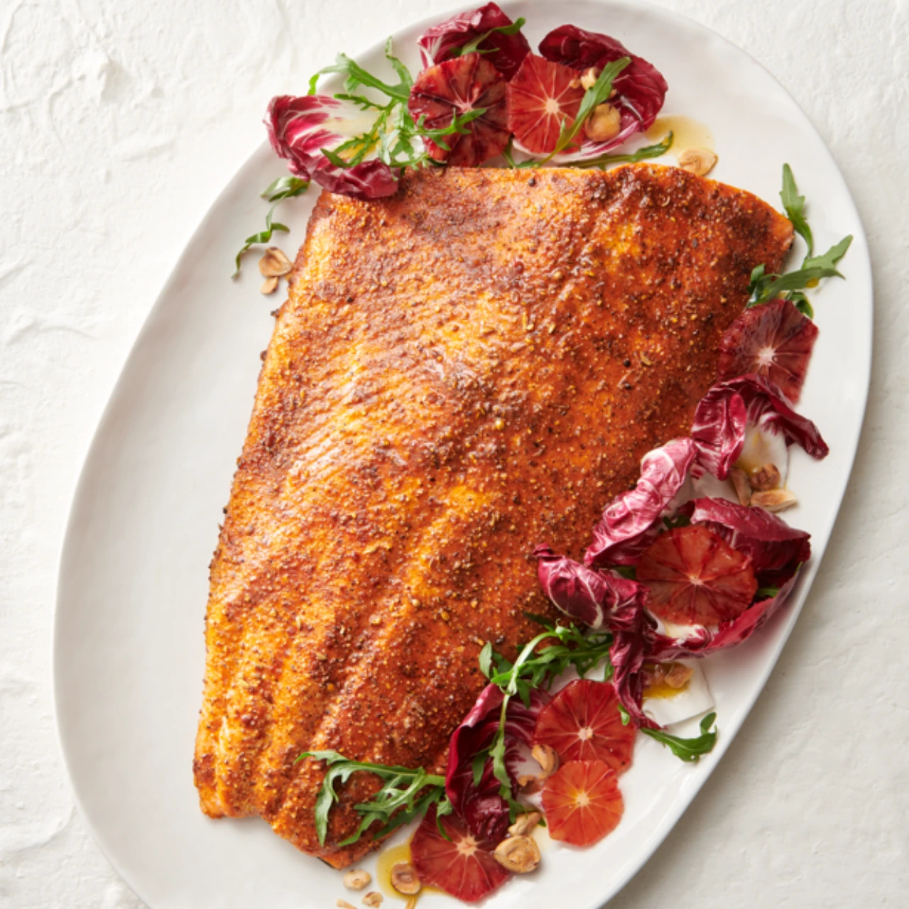 Make our delicious Spice-rubbed NZ king salmon with raddicchio, blood oranges and roasted hazelnuts recipe.