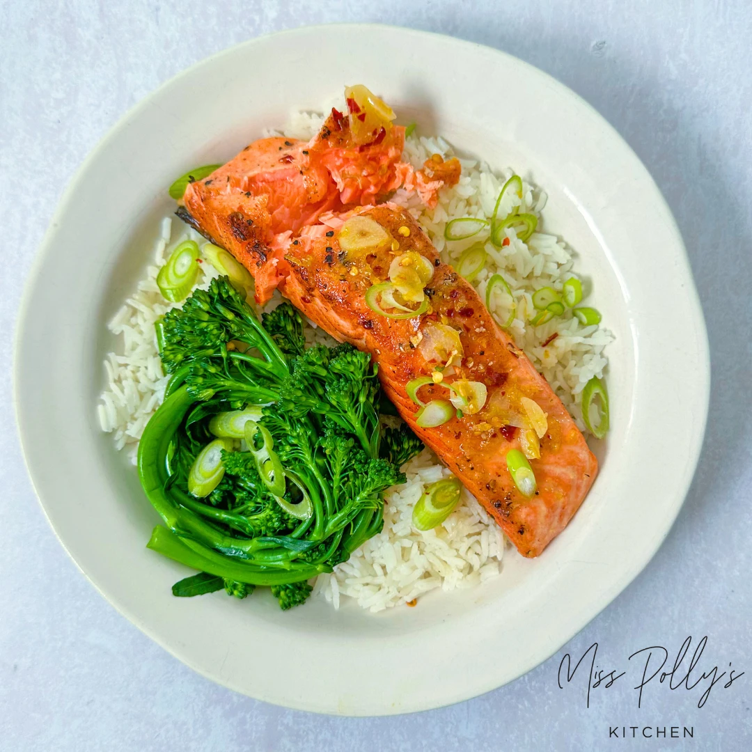 Miss Polly's Kitchen Salmon Bowls with Hot Honey Sauce