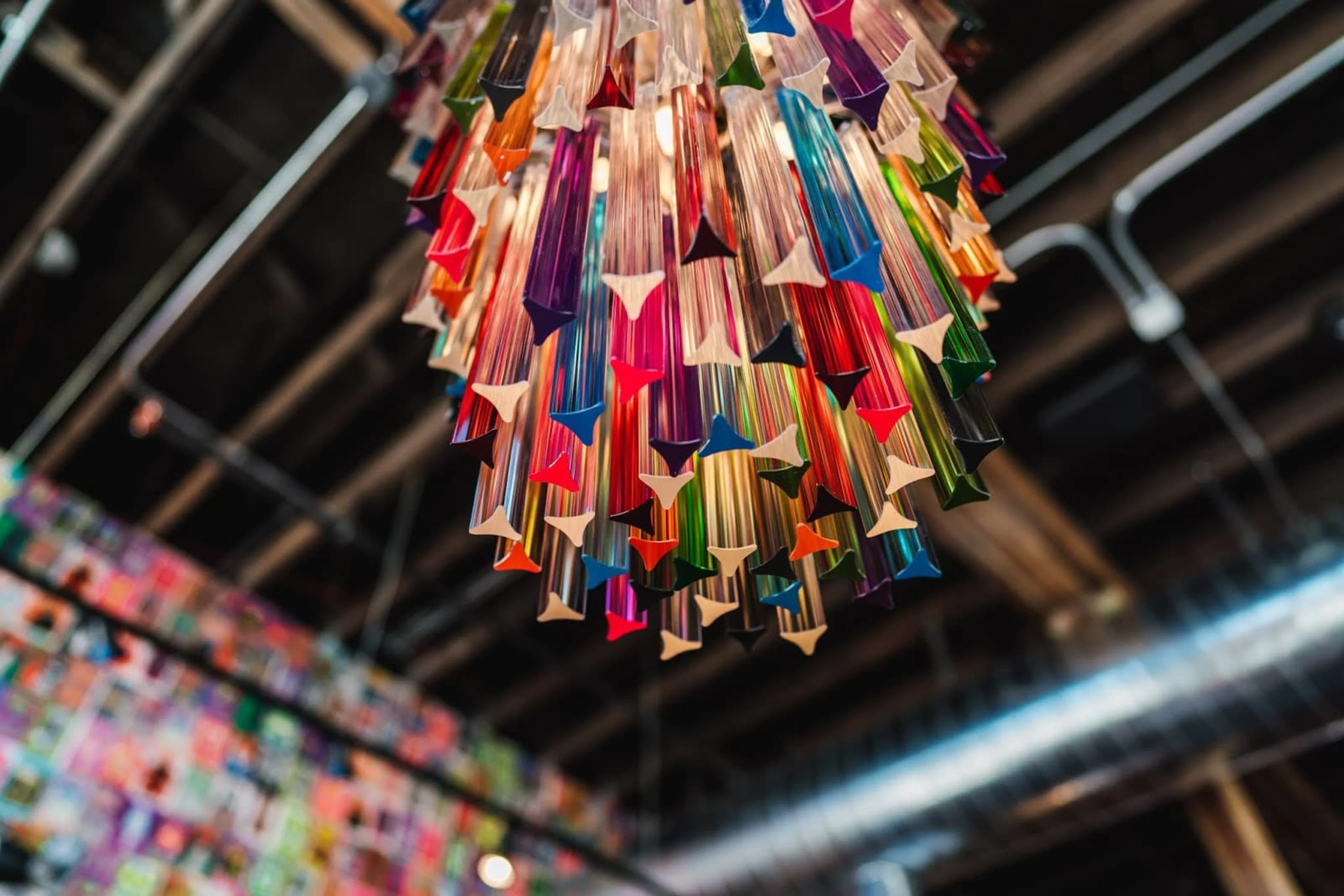 A colorful glass chandelier