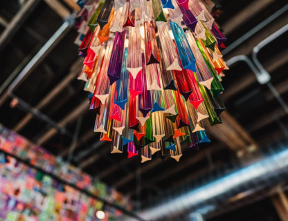 A colorful glass chandelier