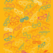 A yellow poster with Shades of Rose and sunglasses