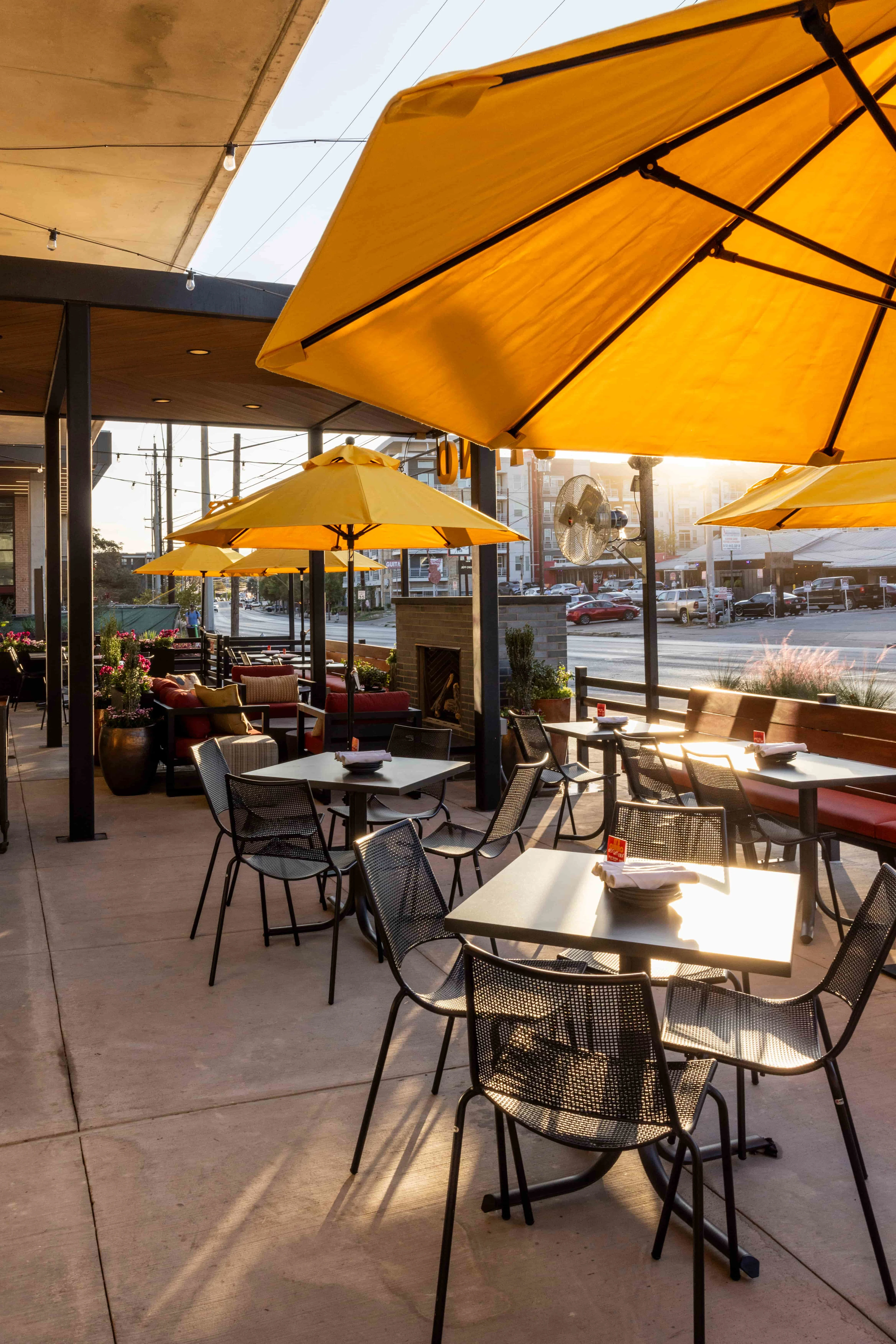 Exterior cocktail seating at Postino