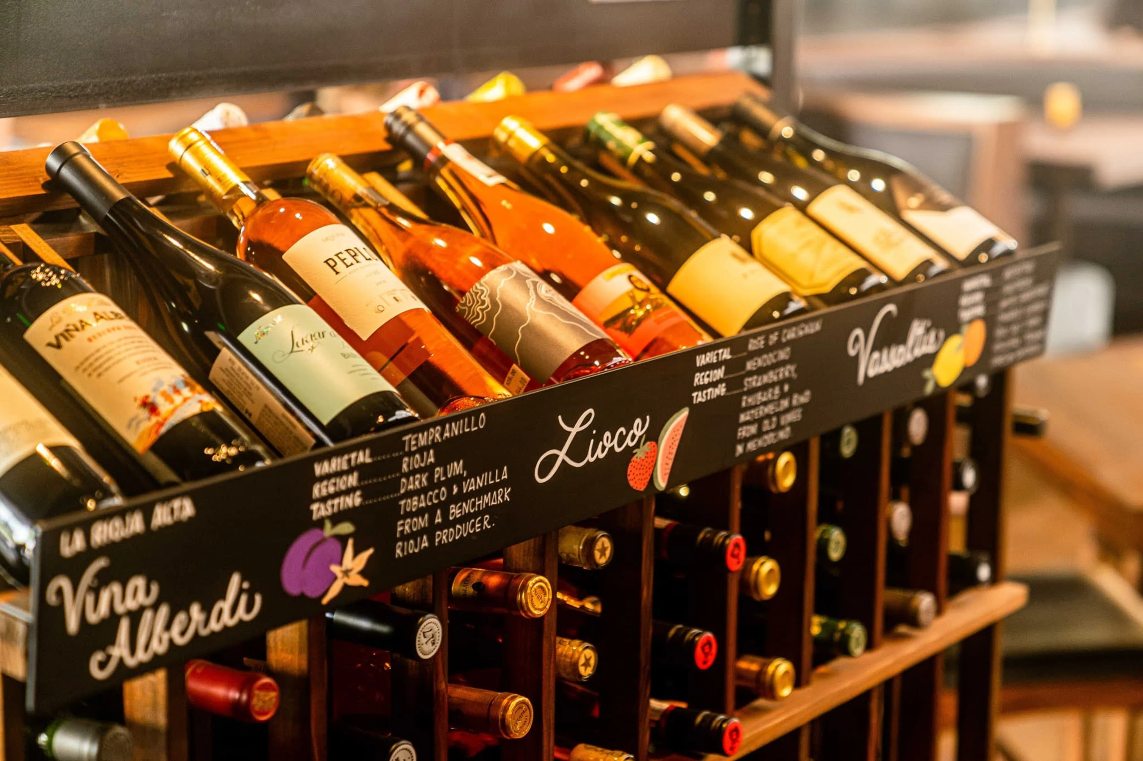 A rack full of wine.